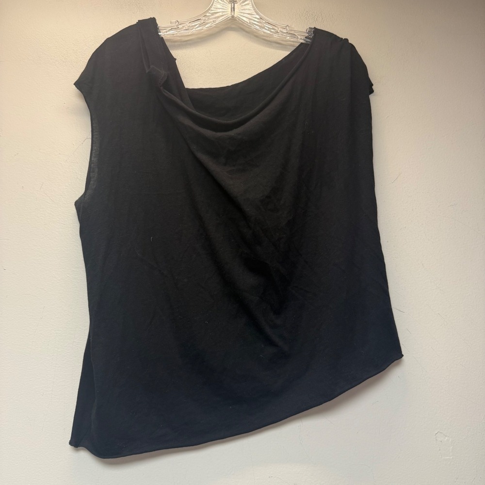 RtA Cotton Cashmere Tank Top Womens L Black Excellent Asymmetrical Draped USA